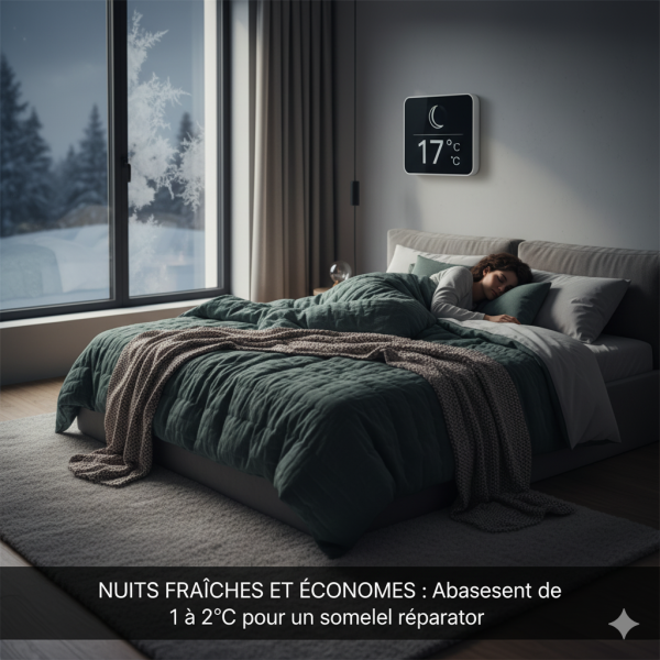 Un abaissement de 1 à 2°C la nuit suffit pour un sommeil réparateur sans surconsommer.